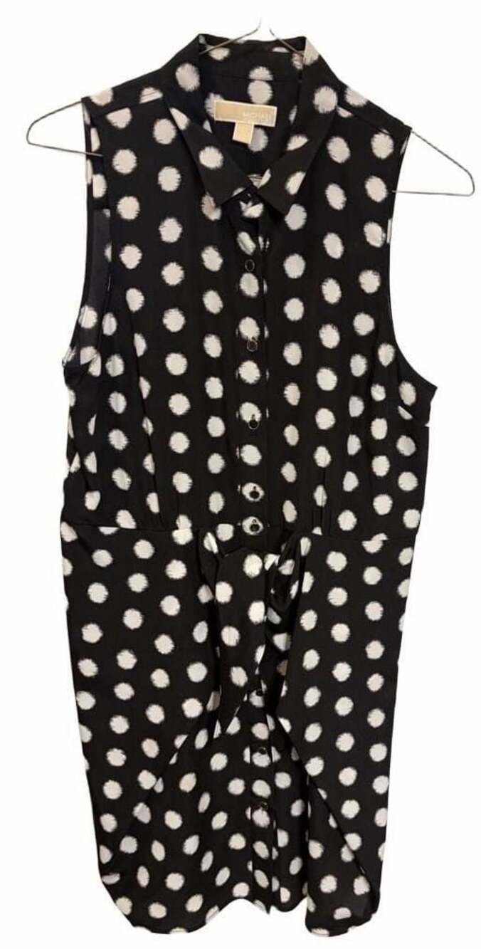 Michael Kors Sleeveless Button-Down Shirt Dress Knot Front Detail Workwear Retro